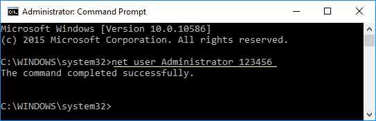 resetting windows password with command line
